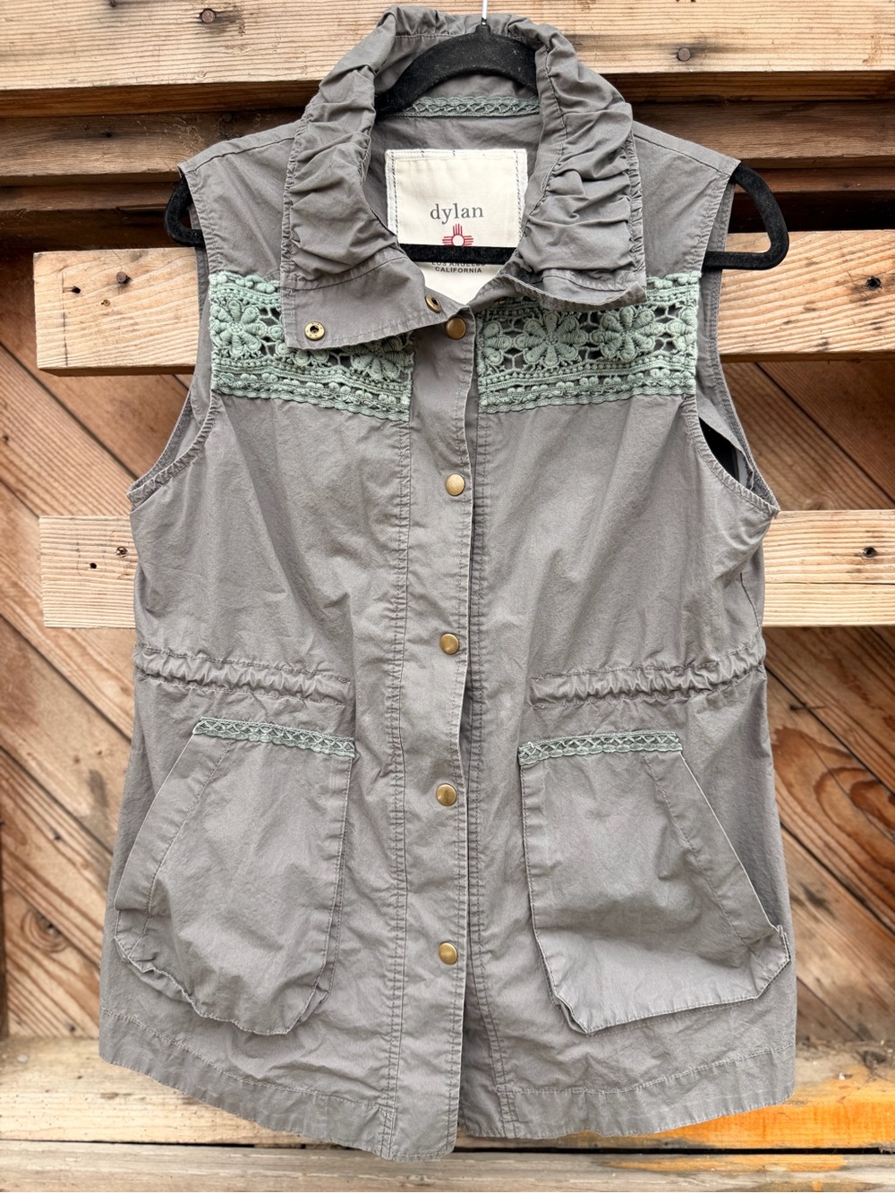 dylan Olive Green Sleeveless Vest with Mint Crochet Trim